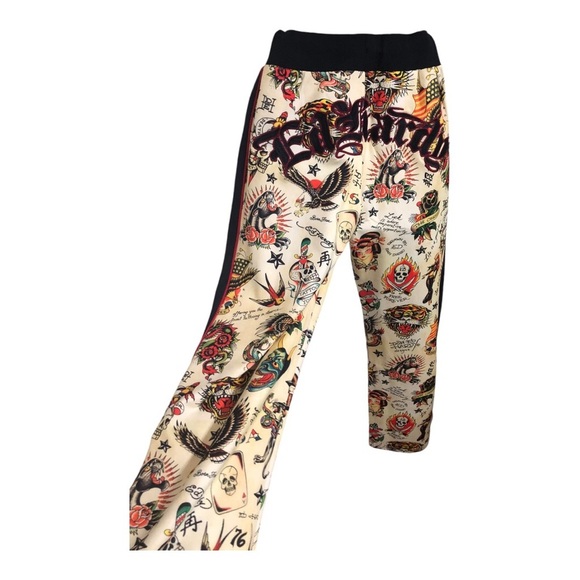 Ed Hardy Y2K throwback iconic Ed Hardy graphic print multi Track Pants size S - Picture 2 of 13